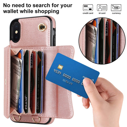 For iPhone XS Max RFID Card Slot Phone Case with Long Lanyard(Rose Gold) - More iPhone Cases by buy2fix | Online Shopping UK | buy2fix