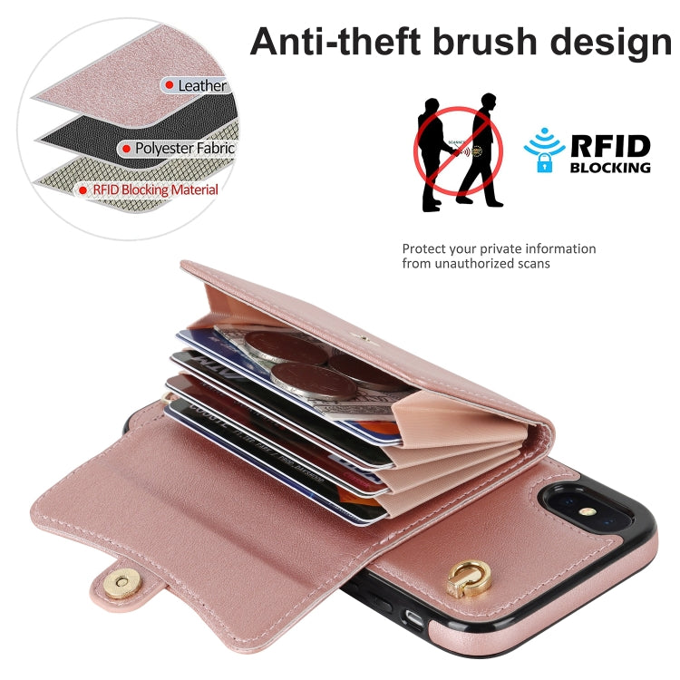 For iPhone XS Max RFID Card Slot Phone Case with Long Lanyard(Rose Gold) - More iPhone Cases by buy2fix | Online Shopping UK | buy2fix