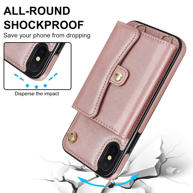 For iPhone XS Max RFID Card Slot Phone Case with Long Lanyard(Rose Gold) - More iPhone Cases by buy2fix | Online Shopping UK | buy2fix