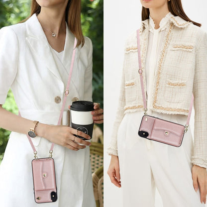 For iPhone XS Max RFID Card Slot Phone Case with Long Lanyard(Rose Gold) - More iPhone Cases by buy2fix | Online Shopping UK | buy2fix