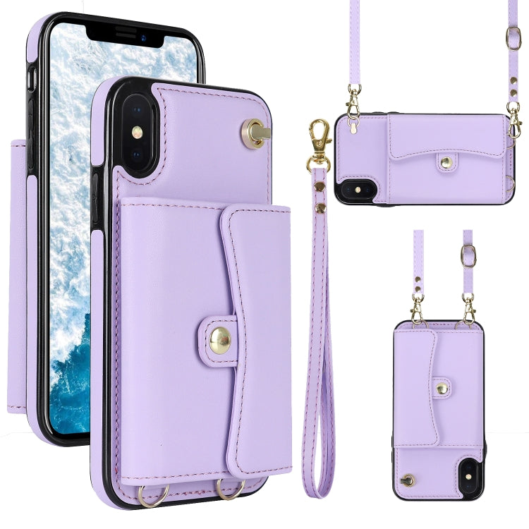 For iPhone XS Max RFID Card Slot Phone Case with Long Lanyard(Purple) - More iPhone Cases by buy2fix | Online Shopping UK | buy2fix