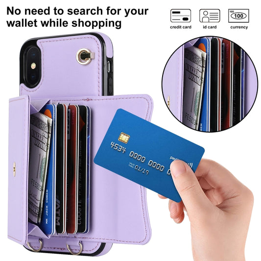 For iPhone XS Max RFID Card Slot Phone Case with Long Lanyard(Purple) - More iPhone Cases by buy2fix | Online Shopping UK | buy2fix