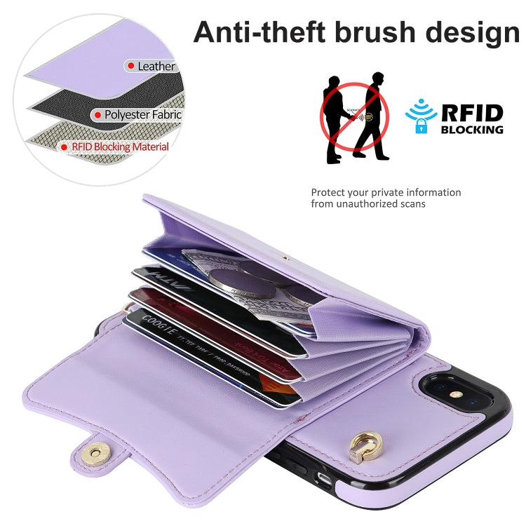 For iPhone XS Max RFID Card Slot Phone Case with Long Lanyard(Purple) - More iPhone Cases by buy2fix | Online Shopping UK | buy2fix