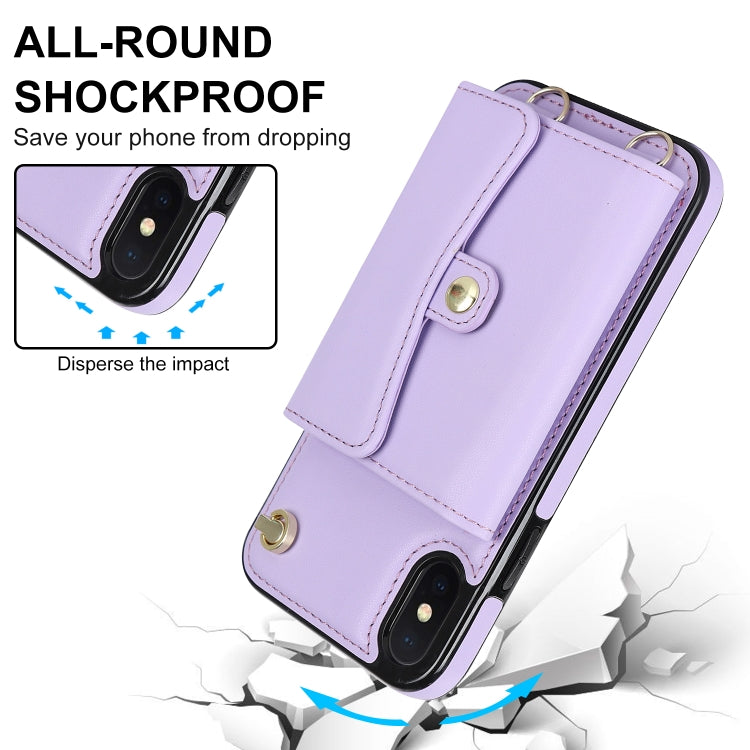 For iPhone XS Max RFID Card Slot Phone Case with Long Lanyard(Purple) - More iPhone Cases by buy2fix | Online Shopping UK | buy2fix
