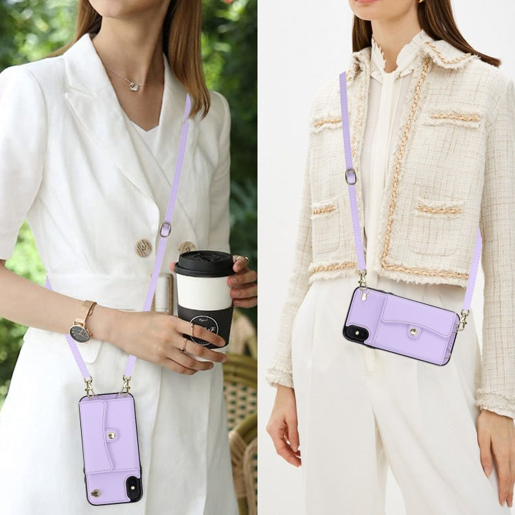 For iPhone XS Max RFID Card Slot Phone Case with Long Lanyard(Purple) - More iPhone Cases by buy2fix | Online Shopping UK | buy2fix
