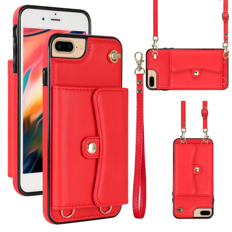 For iPhone 8 Plus / 7 Plus RFID Card Slot Phone Case with Long Lanyard(Red) - More iPhone Cases by buy2fix | Online Shopping UK | buy2fix