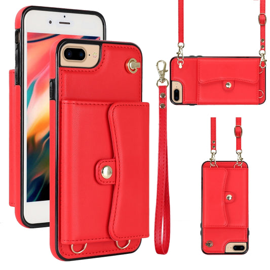 For iPhone 8 Plus / 7 Plus RFID Card Slot Phone Case with Long Lanyard(Red) - More iPhone Cases by buy2fix | Online Shopping UK | buy2fix