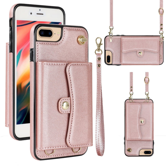 For iPhone 8 Plus / 7 Plus RFID Card Slot Phone Case with Long Lanyard(Rose Gold) - More iPhone Cases by buy2fix | Online Shopping UK | buy2fix