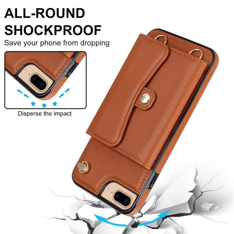 For iPhone 8 Plus / 7 Plus RFID Card Slot Phone Case with Long Lanyard(Brown) - More iPhone Cases by buy2fix | Online Shopping UK | buy2fix