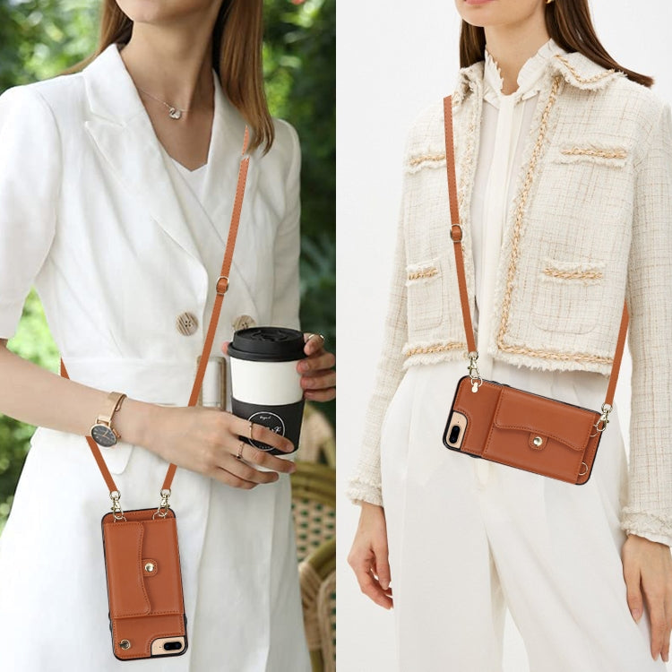 For iPhone 8 Plus / 7 Plus RFID Card Slot Phone Case with Long Lanyard(Brown) - More iPhone Cases by buy2fix | Online Shopping UK | buy2fix