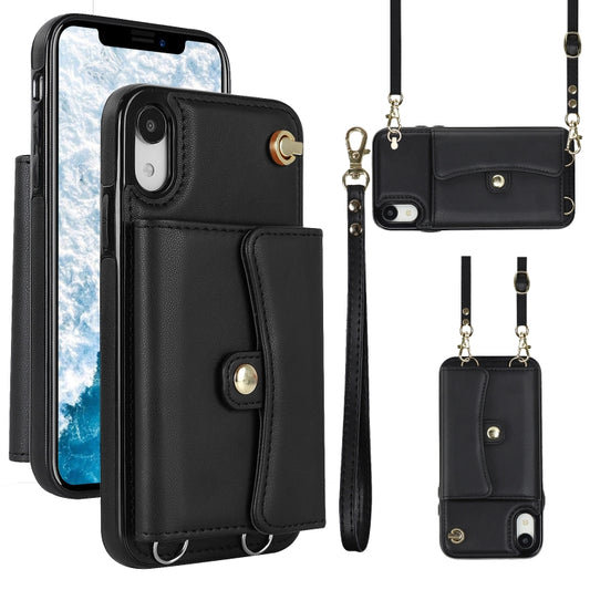 For iPhone XR RFID Card Slot Phone Case with Long Lanyard(Black) - More iPhone Cases by buy2fix | Online Shopping UK | buy2fix
