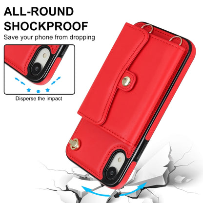 For iPhone XR RFID Card Slot Phone Case with Long Lanyard(Red) - More iPhone Cases by buy2fix | Online Shopping UK | buy2fix
