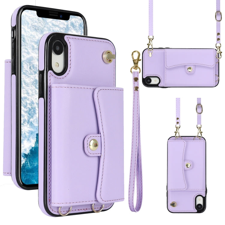 For iPhone XR RFID Card Slot Phone Case with Long Lanyard(Purple) - More iPhone Cases by buy2fix | Online Shopping UK | buy2fix