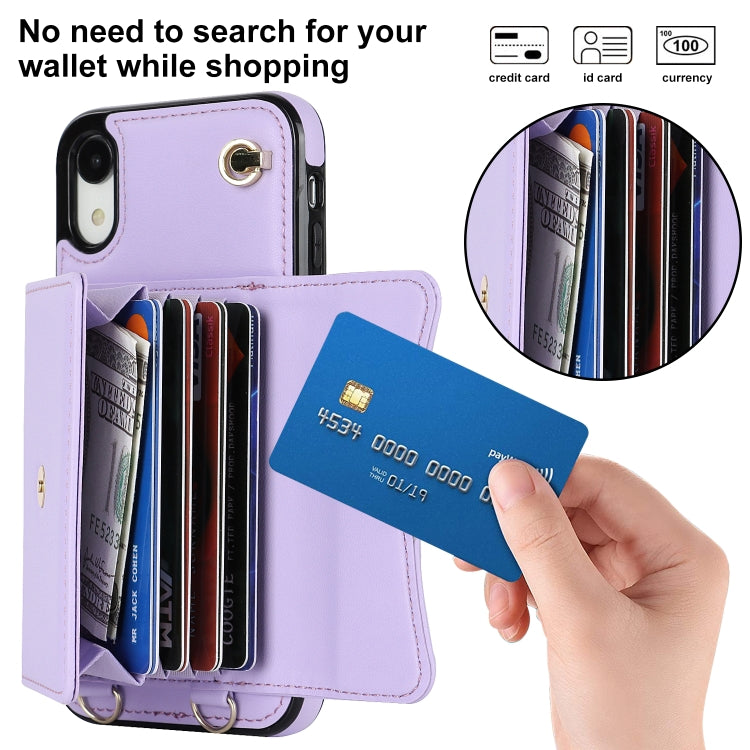 For iPhone XR RFID Card Slot Phone Case with Long Lanyard(Purple) - More iPhone Cases by buy2fix | Online Shopping UK | buy2fix