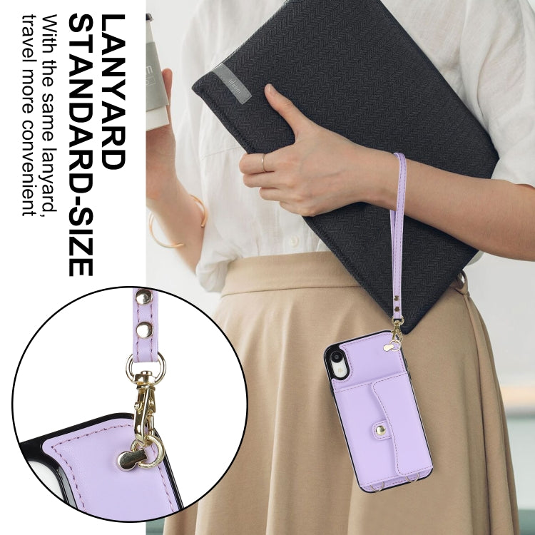 For iPhone XR RFID Card Slot Phone Case with Long Lanyard(Purple) - More iPhone Cases by buy2fix | Online Shopping UK | buy2fix