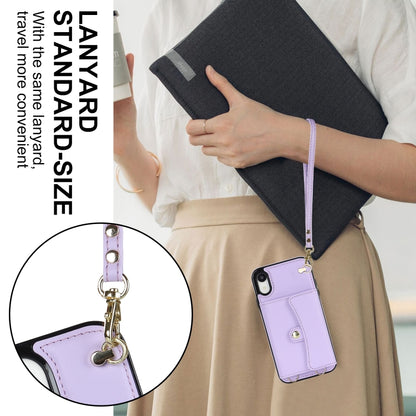 For iPhone XR RFID Card Slot Phone Case with Long Lanyard(Purple) - More iPhone Cases by buy2fix | Online Shopping UK | buy2fix
