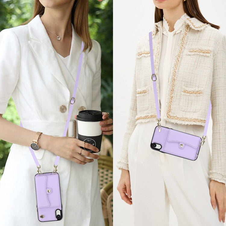 For iPhone XR RFID Card Slot Phone Case with Long Lanyard(Purple) - More iPhone Cases by buy2fix | Online Shopping UK | buy2fix