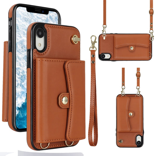 For iPhone XR RFID Card Slot Phone Case with Long Lanyard(Brown) - More iPhone Cases by buy2fix | Online Shopping UK | buy2fix
