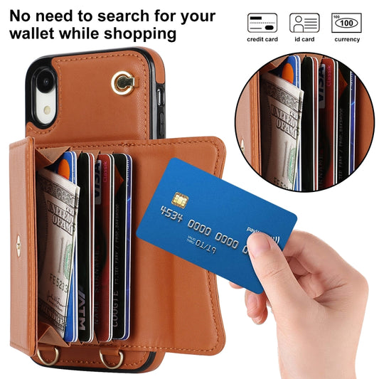 For iPhone XR RFID Card Slot Phone Case with Long Lanyard(Brown) - More iPhone Cases by buy2fix | Online Shopping UK | buy2fix