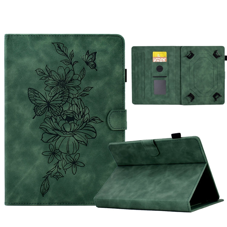 For 7 inch Tablets Peony Butterfly Embossed Leather Tablet Case(Green) - 7 inch by buy2fix | Online Shopping UK | buy2fix