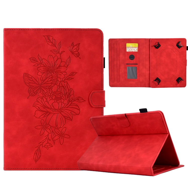 For 7 inch Tablets Peony Butterfly Embossed Leather Tablet Case(Red) - 7 inch by buy2fix | Online Shopping UK | buy2fix