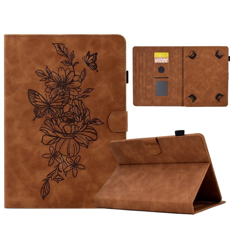 For 8 inch Tablets Peony Butterfly Embossed Leather Tablet Case(Brown) - 8 inch by buy2fix | Online Shopping UK | buy2fix