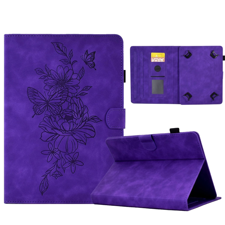 For 8 inch Tablets Peony Butterfly Embossed Leather Tablet Case(Purple) - 8 inch by buy2fix | Online Shopping UK | buy2fix