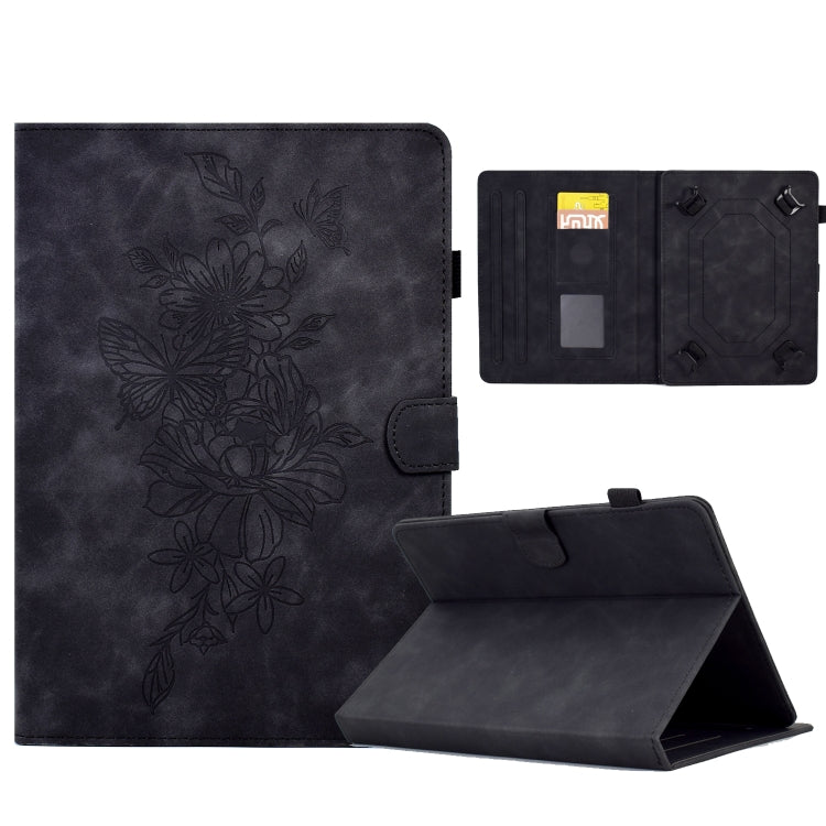 For 8 inch Tablets Peony Butterfly Embossed Leather Tablet Case(Black) - 8 inch by buy2fix | Online Shopping UK | buy2fix