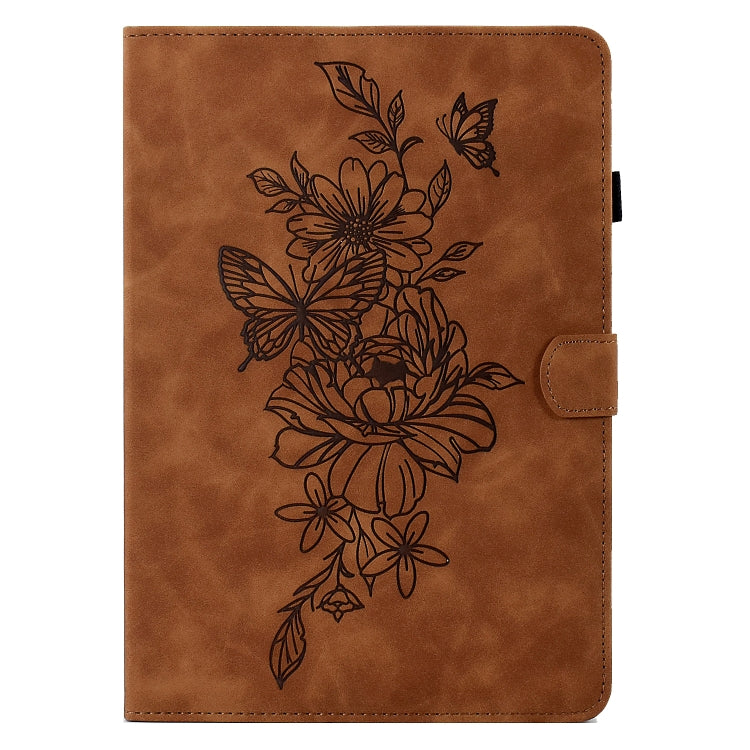 For 10 inch Tablets Peony Butterfly Embossed Leather Tablet Case(Brown) - 10 - 11 inch by buy2fix | Online Shopping UK | buy2fix