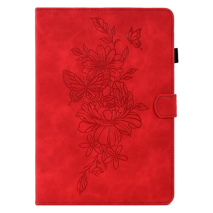 For 10 inch Tablets Peony Butterfly Embossed Leather Tablet Case(Red) - 10 - 11 inch by buy2fix | Online Shopping UK | buy2fix