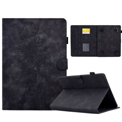 For 10 inch Tablets Peony Butterfly Embossed Leather Tablet Case(Black) - 10 - 11 inch by buy2fix | Online Shopping UK | buy2fix
