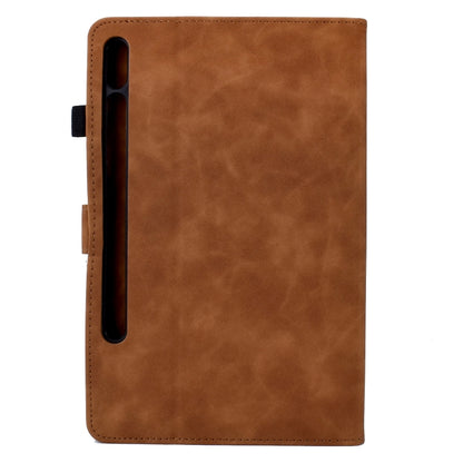 For Samsung Galaxy Tab S7 / S8 Peony Butterfly Embossed Leather Smart Tablet Case(Brown) by buy2fix