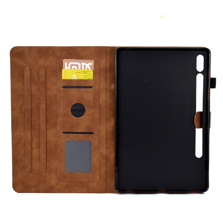 For Samsung Galaxy Tab S7 / S8 Peony Butterfly Embossed Leather Smart Tablet Case(Brown) by buy2fix