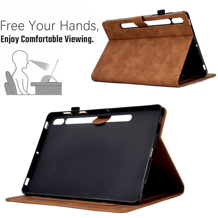 For Samsung Galaxy Tab S7 / S8 Peony Butterfly Embossed Leather Smart Tablet Case(Brown) by buy2fix