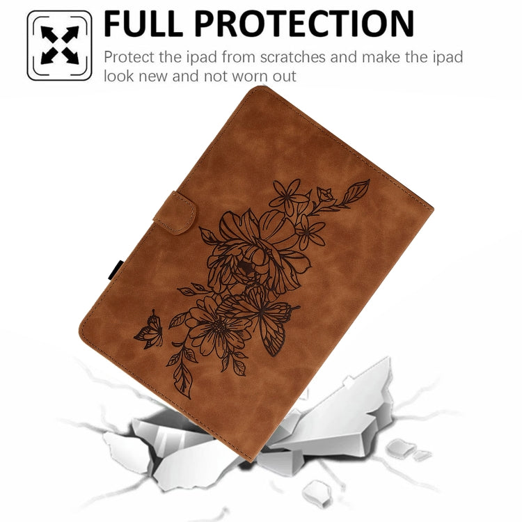 For Samsung Galaxy Tab S7 / S8 Peony Butterfly Embossed Leather Smart Tablet Case(Brown) by buy2fix