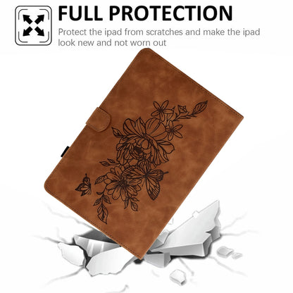 For Samsung Galaxy Tab S7 / S8 Peony Butterfly Embossed Leather Smart Tablet Case(Brown) by buy2fix