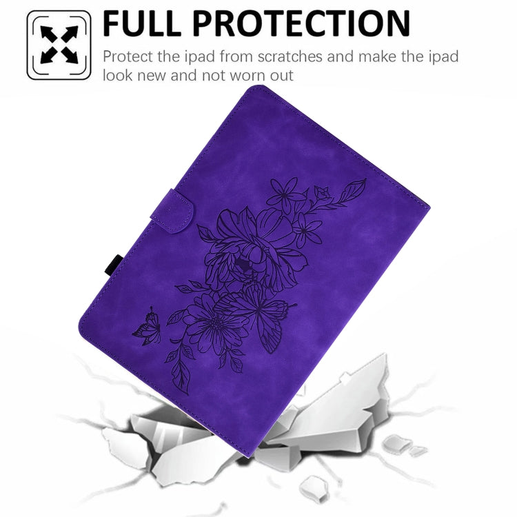 For Samsung Galaxy Tab A8 10.5 2021 X205 Peony Butterfly Embossed Leather Smart Tablet Case(Purple) by buy2fix