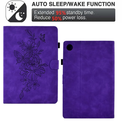 For Samsung Galaxy Tab A8 10.5 2021 X205 Peony Butterfly Embossed Leather Smart Tablet Case(Purple) by buy2fix