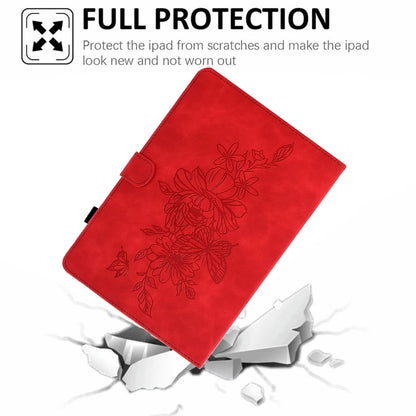 For Samsung Galaxy Tab A8 10.5 2021 X205 Peony Butterfly Embossed Leather Smart Tablet Case(Red) by buy2fix