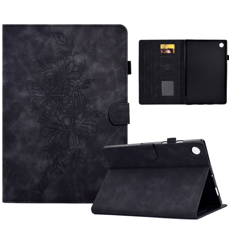 For Samsung Galaxy Tab A8 10.5 2021 X205 Peony Butterfly Embossed Leather Smart Tablet Case(Black) by buy2fix