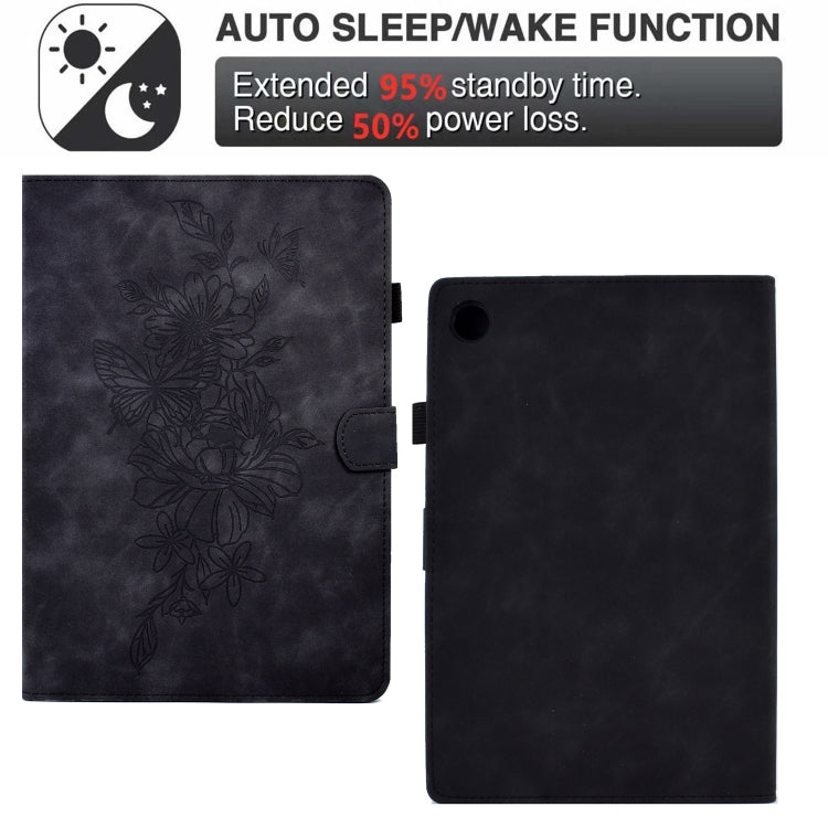 For Samsung Galaxy Tab A8 10.5 2021 X205 Peony Butterfly Embossed Leather Smart Tablet Case(Black) by buy2fix
