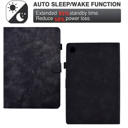 For Samsung Galaxy Tab A8 10.5 2021 X205 Peony Butterfly Embossed Leather Smart Tablet Case(Black) by buy2fix
