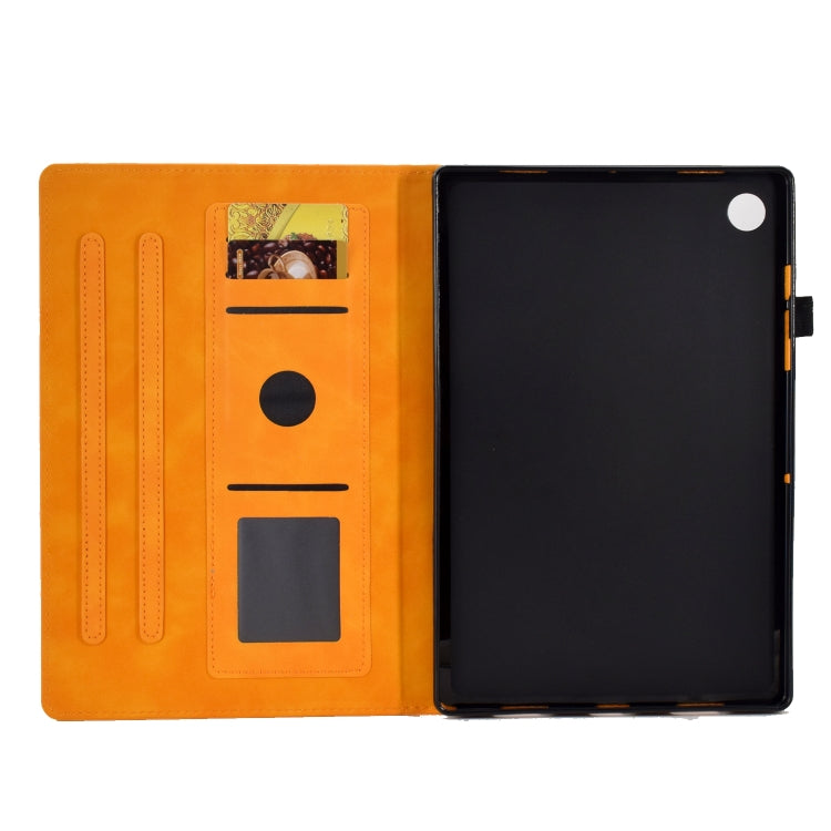 For Samsung Galaxy Tab A8 10.5 2021 X205 Peony Butterfly Embossed Leather Smart Tablet Case(Khaki) by buy2fix