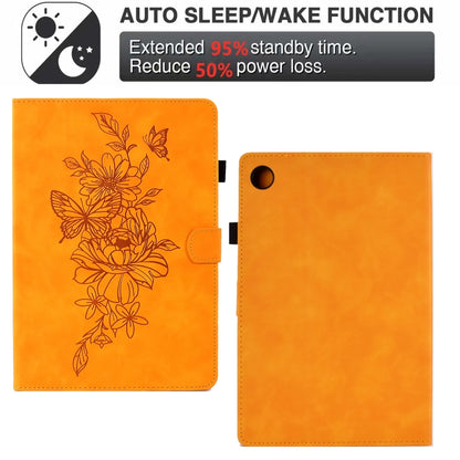 For Samsung Galaxy Tab A8 10.5 2021 X205 Peony Butterfly Embossed Leather Smart Tablet Case(Khaki) by buy2fix