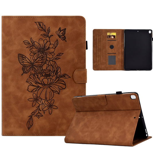 For Samsung Galaxy Tab S6 Lite P610 Peony Butterfly Embossed Leather Smart Tablet Case(Brown) by buy2fix