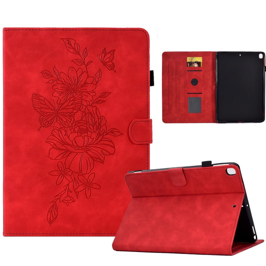 For Samsung Galaxy Tab S6 Lite P610 Peony Butterfly Embossed Leather Smart Tablet Case(Red) by buy2fix