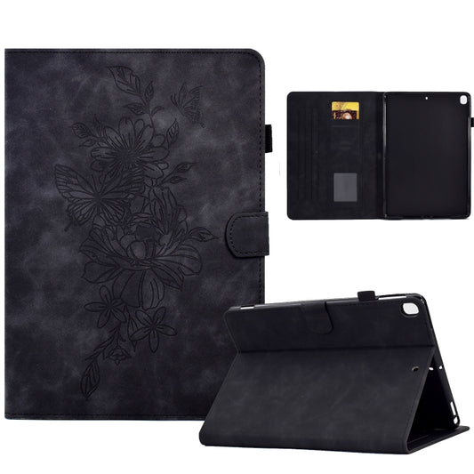 For Samsung Galaxy Tab S6 Lite P610 Peony Butterfly Embossed Leather Smart Tablet Case(Black) by buy2fix