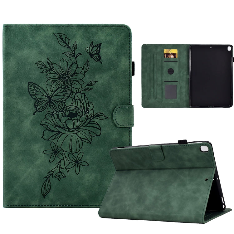 For Samsung Galaxy Tab A7 10.4 2020 T500 Peony Butterfly Embossed Leather Smart Tablet Case(Green) by buy2fix