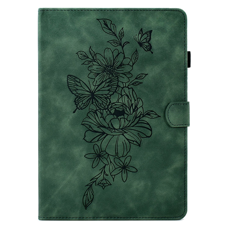For Samsung Galaxy Tab A7 10.4 2020 T500 Peony Butterfly Embossed Leather Smart Tablet Case(Green) by buy2fix