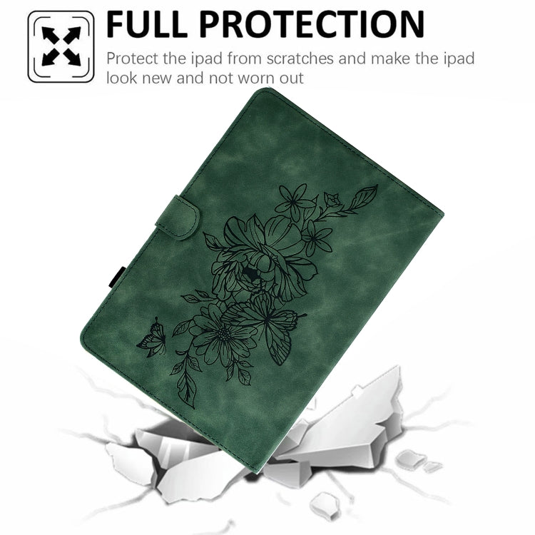 For Samsung Galaxy Tab A7 10.4 2020 T500 Peony Butterfly Embossed Leather Smart Tablet Case(Green) by buy2fix
